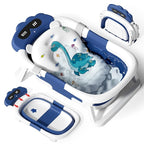 AVIDOR Baby Bathtub,Collapsible Bathtub for Newborn to Toddler,Durable Essential Infant Bath Tub,Portable Travel Baby Tub with Soft Bath Net,No-Slip Feet and Dinosaur Shaped (Navy Blue)