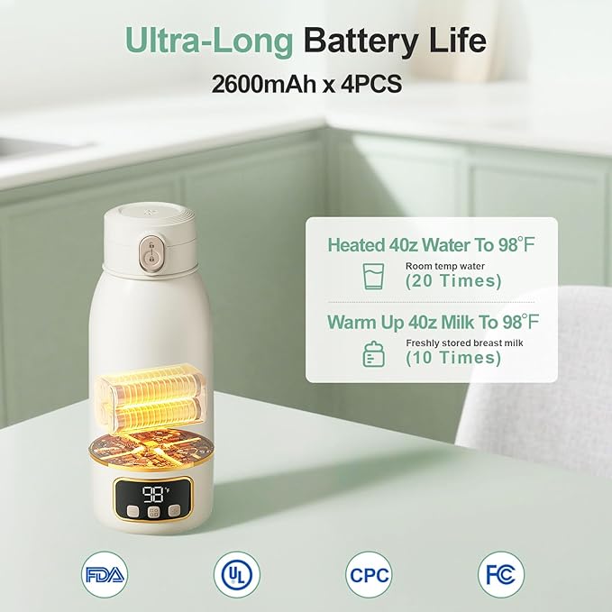 Portable Bottle Warmer for Travel, Formula Warmer On The Go, Milk Warmer for Breastmilk Water Soup, with Fast Heating & Long Battery Life, 17 OZ to Meet Your All-Day Needs, for Outdoor, Car, Journey