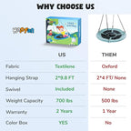 Hapfan 40" Saucer Tree Swing for Kids and Adults, Disc Round Swing for Kids Outdoor with Swivel, UV-Resistant Textilene Fabric, 700 lb Weight Capacity, 9.8 FT Hanging Straps, 2-Year Warranty (Rainbow)