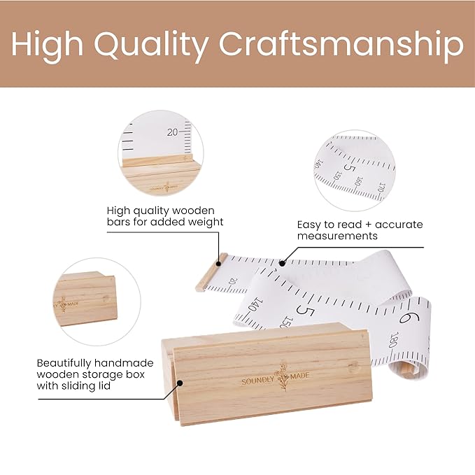 Growth Chart for Wall | Kids Height Chart Canvas Ruler with Wooden Storage Box | Waterproof Measuring Chart | Nursery Decor & Baby Shower Gift