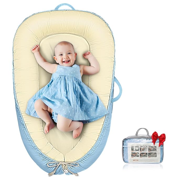 Baby Lounger - Infant Lounger for Newborn 0-25 Months, Waterproof Inner Cover and Pure Cotton Breathable Baby Nest Cover, Newborn Lounger for Baby Boys&Girls, Portable Baby Bed for Home and Travel