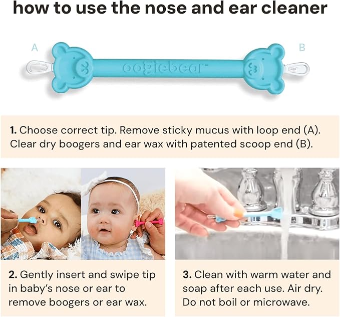 oogiebear BearPair FSA/HSA Eligible Silicone Bulb Baby Nasal Aspirator and Ear & Nose Syringe, Safely Sucks Snot and Removes Mucus, Cleanable and Reusable, Blue