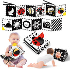 Tummy Time Toys, High Contrast Baby Book with Mirror & Teether, Black and White Infant Books, 0-6-12 Months Soft Book for Newborn, Sensory Books, Tummy Time Car Seat Toys 0-6 Month Boy Girl Gift