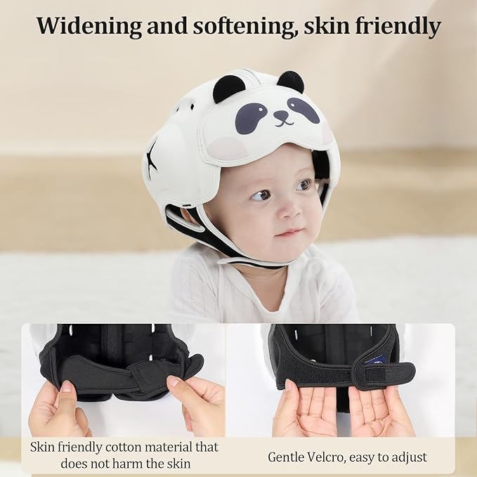 Baby Head Protector Helmet for Crawling and Walking - No Bumps, Soft Safety Peak, Ultra Light, Adjustable - Suitable for Babies 6-24 Months - Panda