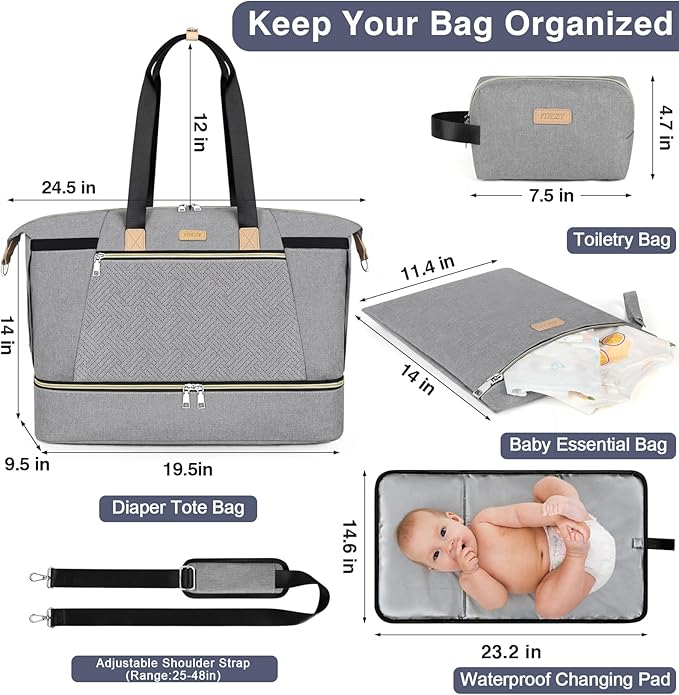 ITIEZY Diaper Bag Tote for Baby - Large Mommy Bag with Portable Changing Pad Pacifier Case, Hospital Bags Travel Baby Bag