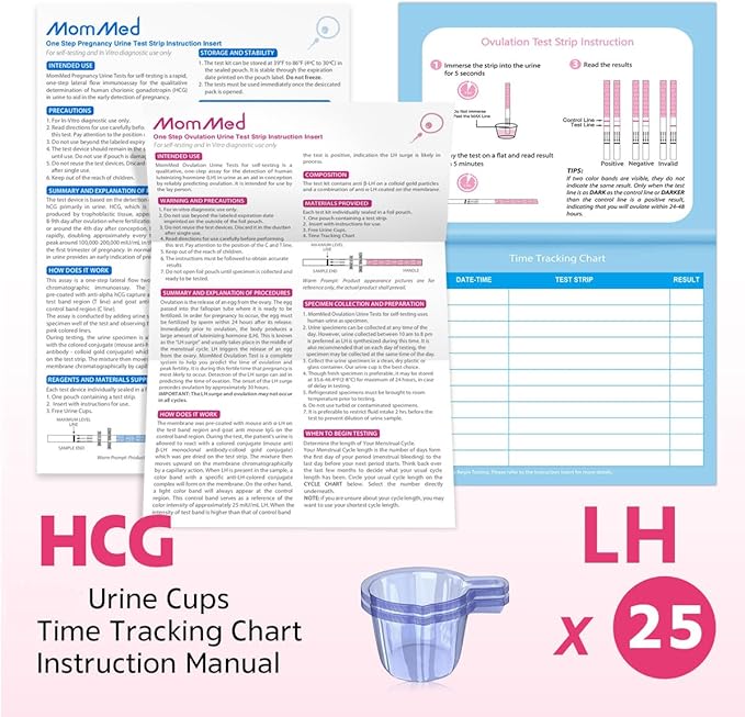 MomMed Ovulation Test Strips (LH25) with 25 Collection Cups, Reliable LH Surge Predictor OPK Kit, Accurately Track Ovulation Test, High Sensitivity Result for Women Home Testing, Pink