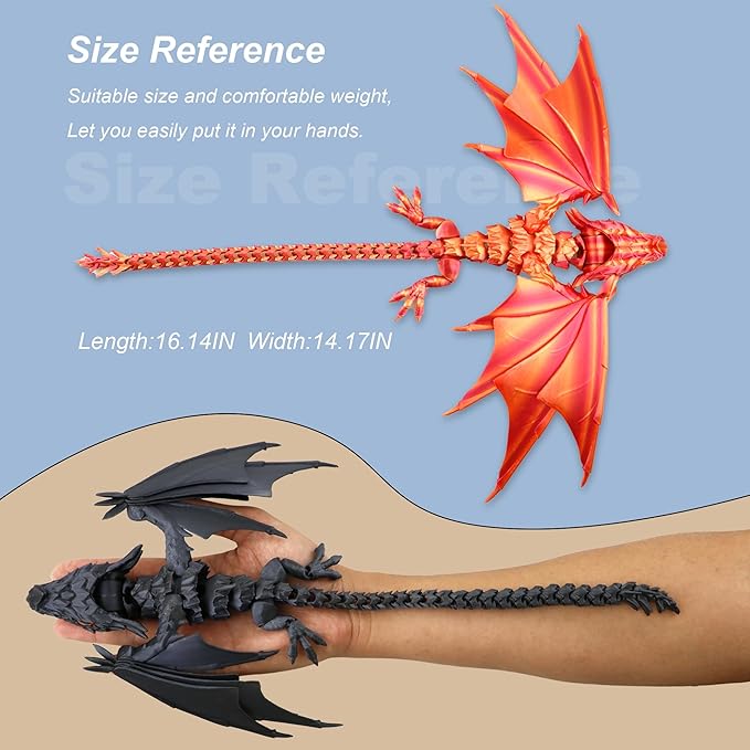 3D Printed Dragon with Wings, Fidget Dragon Toys, 3D Printed Animals, Flexible Articulated Winged Crystal Dragon Model,Home Office Decor Desktop Pet(Glistem Purple)