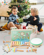 Montessori Musical Instruments for Toddlers, Wooden Musical Toys for Kids 3+, Eastar Kido Percussion Instruments Set for Boys Girls, Preschool Educational Toys with Storage Bag Christmas Birthday KW-1