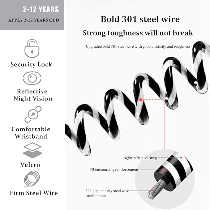 Toddler Harness Walking Leash- Child Anti Lost Wrist Link - Child Safety Harness - Upgrade with Reflective(6.5ft) - for Boys and Girls,Not Easy to Open Without Key (Cool Black)