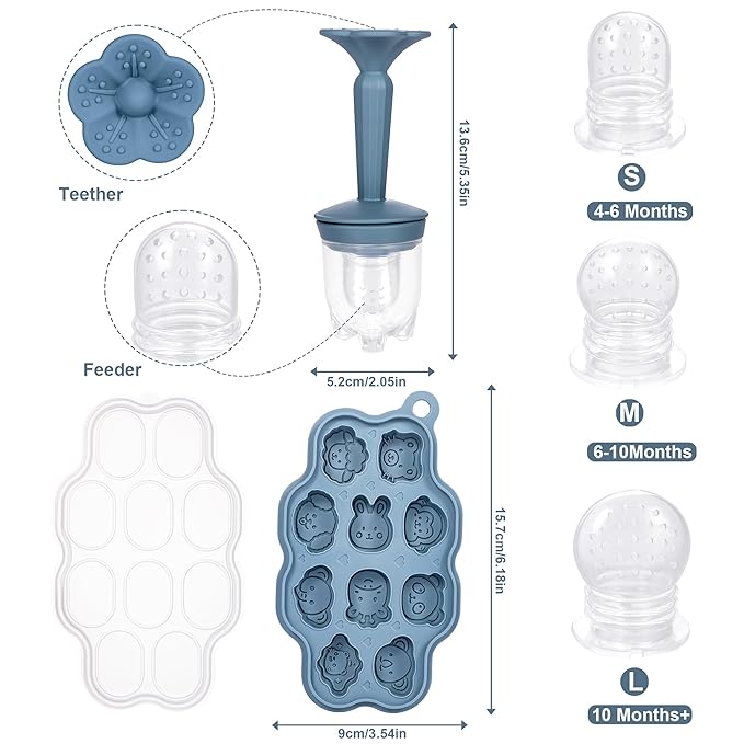 KingKam Baby Breastmilk Popsicle Molds & Baby Fruit Feeder (2 Pack), BPA Free Baby Food Teether Tray with Lids, Silicone Baby Food Teether Feeder, Teething Popsicle for Baby 4m+