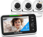 HelloBaby 5" Screen Baby Monitor with 3 Cameras - No WiFi HB6550 Video Baby Monitor, 1000ft Long Range, ECO, 26 Hour Battery, Pan-Tilt-Zoom Night Vision, Temperature Sensor & 2-Way Audio, 8 Lullabies