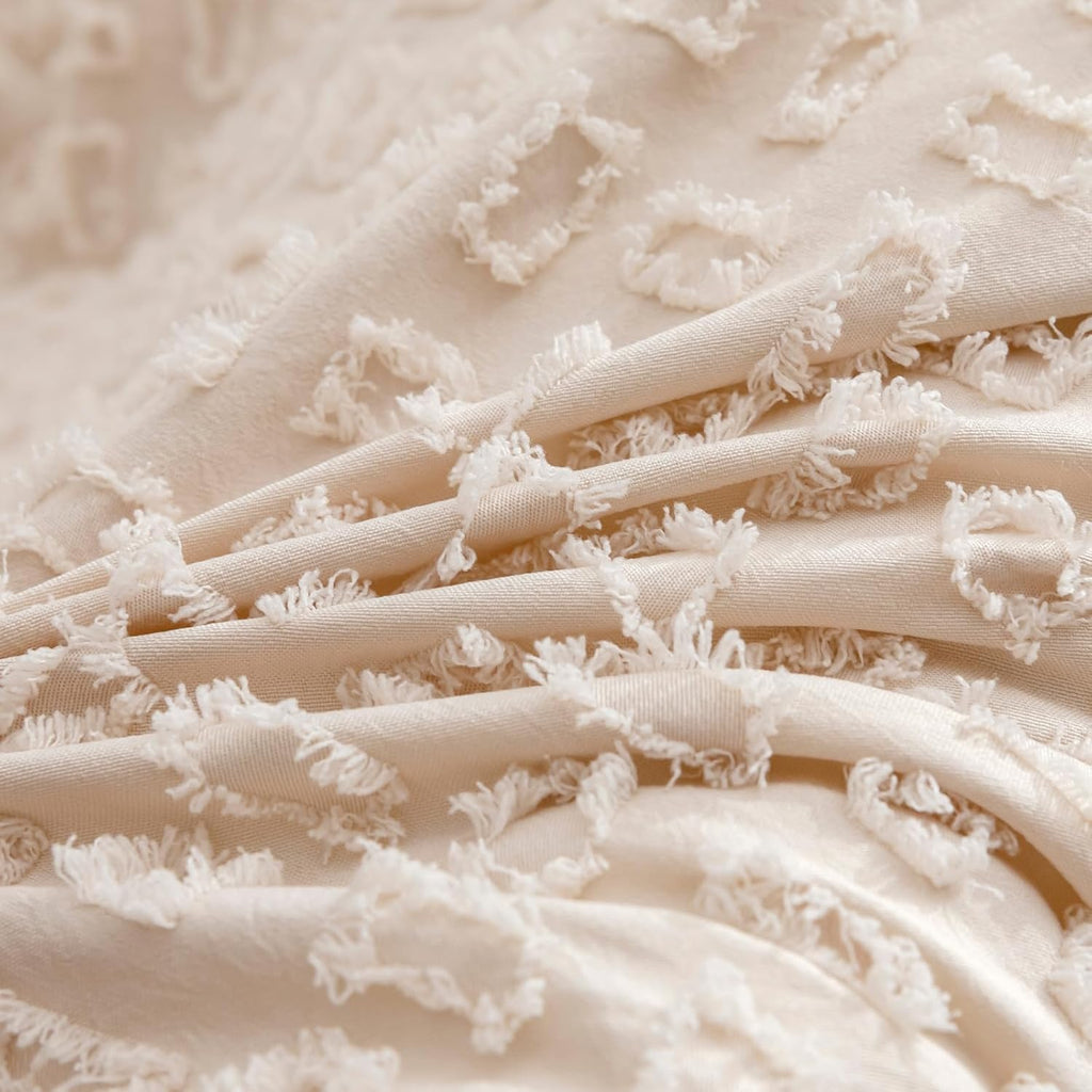 Cokouchyi 3 Piece Bedding Set for Boy Girls, Jacquard Tufted Geometric Crib Set, Includes Skirt, Blanket and Sheet, Baby Bedding, Beige