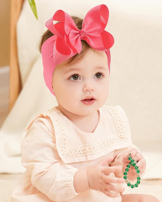 doboi Baby Girl Headbands, 12pcs Nylon Headbands with Big Baby Bows, Hair Accessories for Infant Newborn Toddler