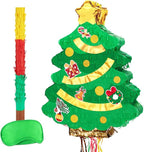 Wernsai Christmas Piata Large Pull String with Blindfold Bat - Cute Tree Design for Christmas Party Games - Green, 16.5' x 12.4'