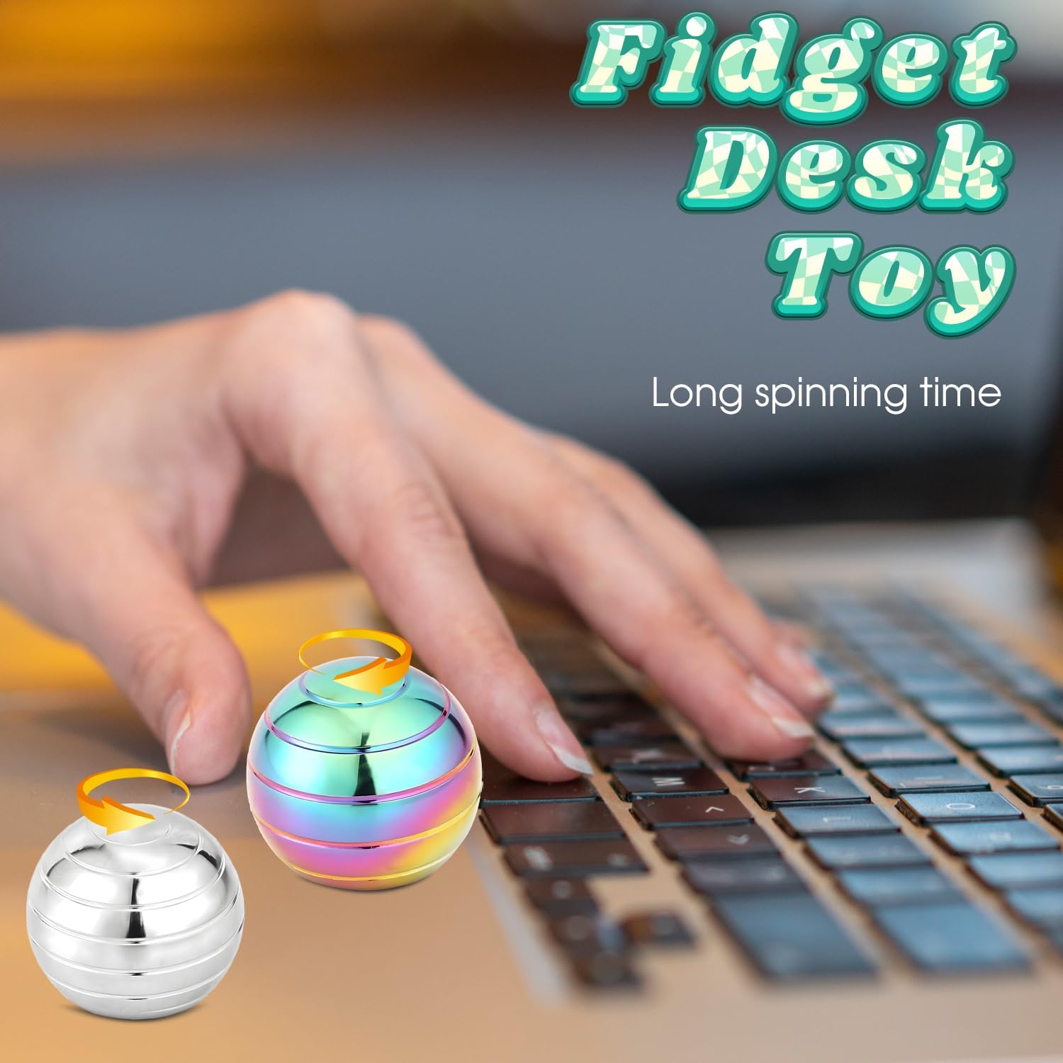 2Pcs Kinetic Desk Spinning Toy, Optical Illusion Metal Spinner Ball for Anxiety Relief, for Children