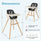 HONEY JOY Baby High Chair, 6-in-1 Eat & Grow Wooden Highchair/Toddler Chair with Removable Tray, 5-Point Harness, PU Cushion and Footrest, Convertible High Chair for Babies and Toddlers(Black)