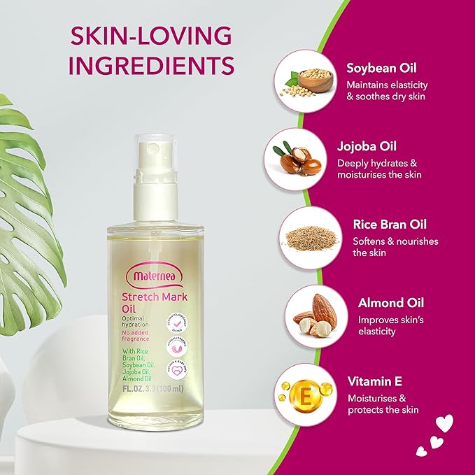 Stretch Mark Oil for Pregnancy – Nourishing Body and Belly Oil for Pregnant Women with Natural Oils and Vitamin E – Helps Moisturize and Comfort Stretching Skin – 3.3 fl oz (100 ml)