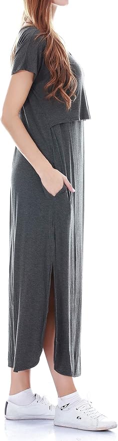 Smallshow Women's Maternity Nursing Dresses Split Long Dress for Breastfeeding