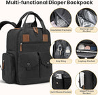 Diaper Bag Backpack - Large Diaper Bag with Portable Changing Pad as Baby Shower Gifts, Lightweight Waterproof Unisex Travel Baby Bag with 4 Insulated Pockets and Stroller Buckles, Black