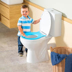Toddler Toilet Seat with Potty Training Seat Round 16.5inch, 2 in 1 Toilet Seat for Family Built-in Baby Seat Removable, Soft Close + Easy Clean, PP Safe Material, Blue