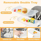 BABY JOY Baby High Chair, 6 in 1 Convertible Wooden High Chair for Babies & Toddlers with Adjustable Legs, Double Removable Tray, Safety Harness & Waterproof PU Cushion (White)