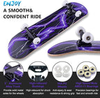 Skateboard,31 x 8 Inch Complete Skateboard, 8-Layer Maple Wood Deck Double Kick Standard Skateboards for Kids, Teens, Adult, Beginner