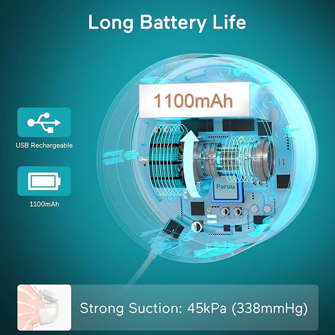 Paruu P10 Hands-Free Breast Pump Wearable, 338mmHg Strong Suction, Low Noise, 4 Modes & 9 Levels, Electric Breast Pump Portable, Smart Display, 19/21/24/28mm Insert/Flange, 2 Pack (White)