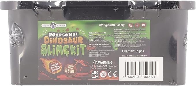 Original Stationery Dinosaur Slime Kit for Boys - Small Multicolor Original Style - Glow-in-The-Dark & Glitter DIY Slime Making Set with Lava, Blood & Dino Poop Effects