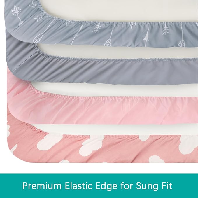 Changing Pad Cover Girl, Diaper Changing Pad Covers 4 Pack, Fitted Baby Changing Table Sheets for 32''×16'' Change Table Pad, Cradle & Bassinet Sheets, Soft & Breathable