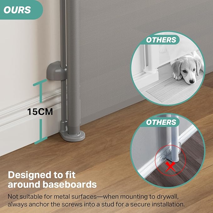 Cumbor 55" Wide Retractable Baby Gates for Doorways, Mom's Choice Award - Mesh Dog Gate for The House, One-Hand Opening Safety Child Gates for Stairs, Pet Puppy Fence Indoor & Outdoor, Gray