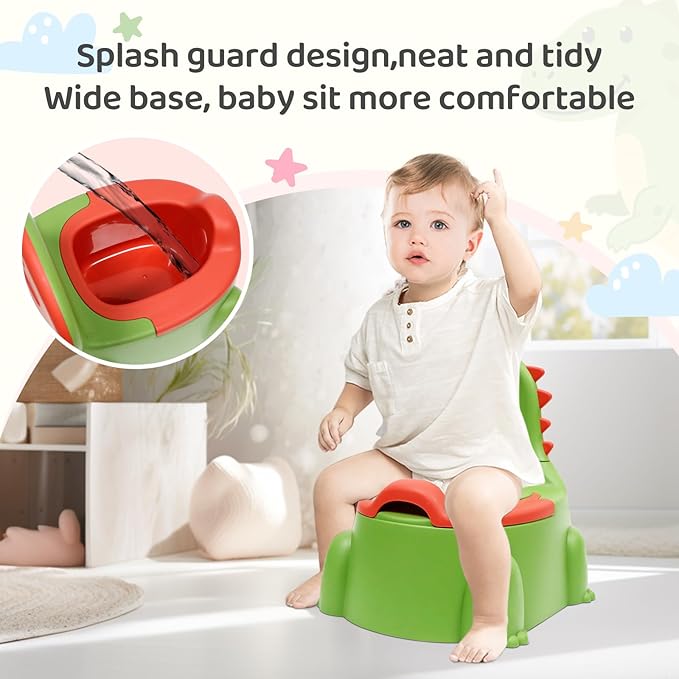 Potty Seat Baby Training Chair Boys Girls Toddler Dinosaur Comfortable children 1-5 years old Baby toilet Animal seat with lid back potty trainer (Green)