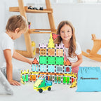 PicassoTiles Magnetic Tiles 61 Piece Magnet Tile Building Blocks Construction Sensory Toy Set with Carry Bag Storage Bin Container STEM Toddler Learning Educational Pretend Play Boy Girl Ages 3+ PT07