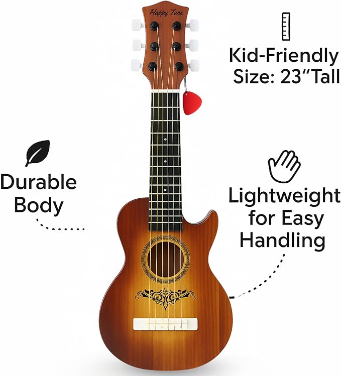 23" Acoustic Guitar, Kids 6 String Toy Guitar - Realistic Steel Strings - Beginner Practice First Musical Instrument for Children, Toddlers (Brown)