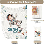 Personalized Baby Crib Bedding Set – Astronaut Rocket Theme Nursery Bedding Sets 3 Piece with Custom Name Blanket, Fitted Crib Sheet & Changing Pad Cover – Ideal Newborn Gift for Boys