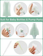 Momcozy Bottle Brush Kit, Innovative Push-Press Design for Better Cleaning - Baby Bottle Cleaner Brush for Baby Bottle, Breast Pumps, Nipples, and More - Can Generate Foam for Better Cleaning, Green