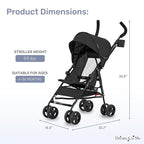 Dream On Me Rover Convenience Baby Stroller in Black, Lightweight & Compact Umbrella Stroller, Easy one-Hand fold Travel Stroller, Lockable Rear Wheels, Removable & Adjustable Canopy