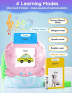 Spanish & English Talking Flash Cards for Toddlers, 510 Sight Words Bilingual Pink Educational Toys for Girls, Autism Sensory Speech Therapy Toys, Española Pocket Vocabulary Learning for Kids