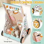 Wooden Baby Walker with Wheels, Push Walker with Baby Activity Center, Montessori Walking Toy for 1 Year Old Girls Boys, Ajustable Speed & Height Activity Toy for Toddler Learning to Walk 12+ Months