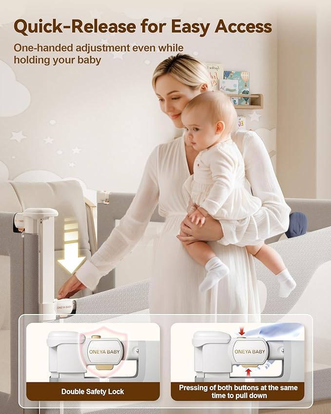 Baby Bed Rail Guard for Toddlers, Reinforced 54in Toddler Bed Rails for Full Bed with Height Adjustable, Extral Tall Child Safety Side Railing Guards/Bedrail for Kids, Grey Bear, 1 Side 54" Lx28 H