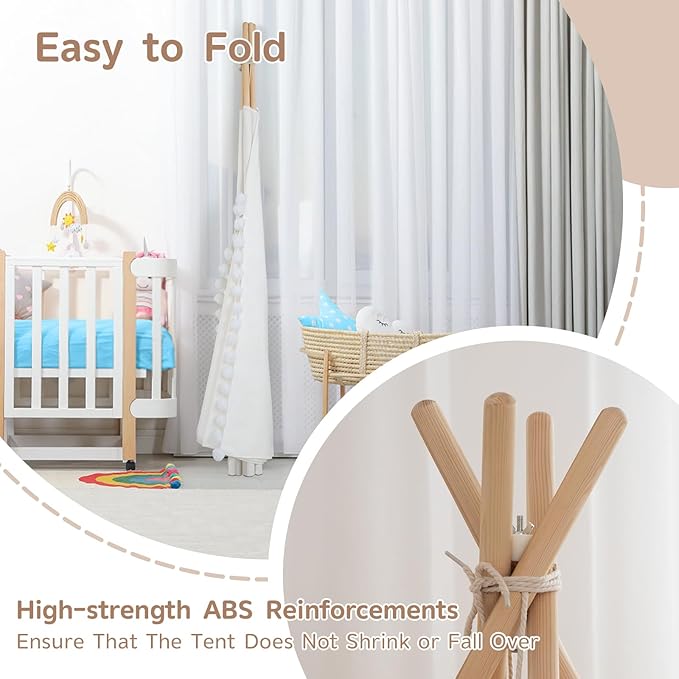 Teepee Tent for Kids with Padded Mat Cotton Canvas Kids Teepee with Pompom for Toddlers Indoor Play Tent for Girls Boys with Stars Lights, Carry Bag, Banner Flag (Snowman)