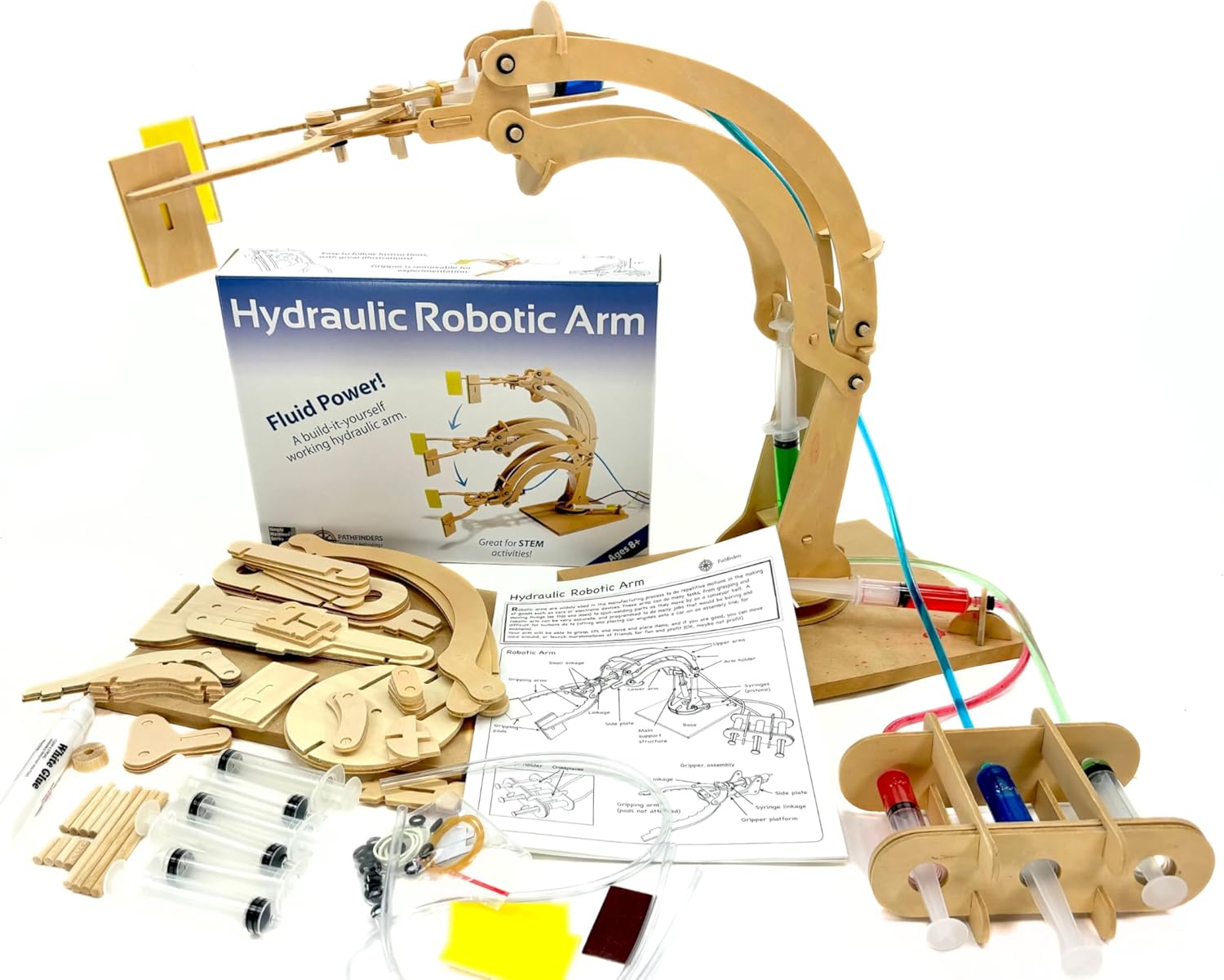 Pathfinders STEM Kit – Hydraulic Robotic Arm | Wooden Building Kit for Kids Ages 8-12 | Mechanical Engineering Toy | Hands-On STEM Project for Boys & Girls
