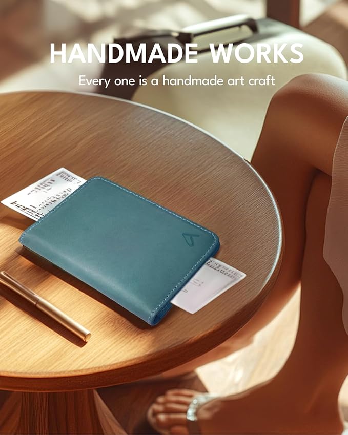 ALLIVE Passport Holder for Travel Women Men,Genuine Leather Passport Cover Wallet,Travel Must Haves Airport Essentials Travel Gifts Blue