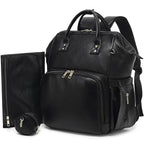 Premium Vegan Leather Diaper Bag Backpack with Waterproof Changing Pad – Reinforced Stitching & Zippers, Baby Bag for Boy Girl, Stroller Straps, Ergonomic Design for Traveling Moms, Black