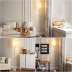 Ambimall Floor Lamp for Living Room with 3 Color Temperatures Bulb, 64" Standing lamp with Linen lampshade for Bedroom, Minimalist Pole Lamp, Beige Shade & Silver Pole