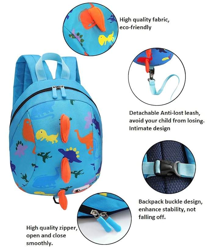 DB Toddler Mini Dinosaur Backpack with Child Leash, Anti Lost Wrist Link for Kids, Safety Harness Back Pack for Baby Boy Girl