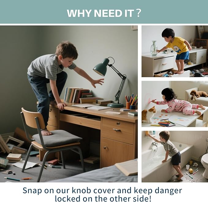 Inaya Door Knob Safety Cover for Kids (4 Pack) – Child Proof Door Knob Covers for Baby Proofing – Door Locks for Kids Safety, Fits Most Round Handles, Easy to Install, White