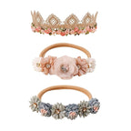 Baby Girl Nylon Headbands Flower Hair Bows Accessories-Elastic Hair Band Crown Handmade FLoral Wraps Birthday Gifts for Girls Newborn Infant Toddler 3Pcs