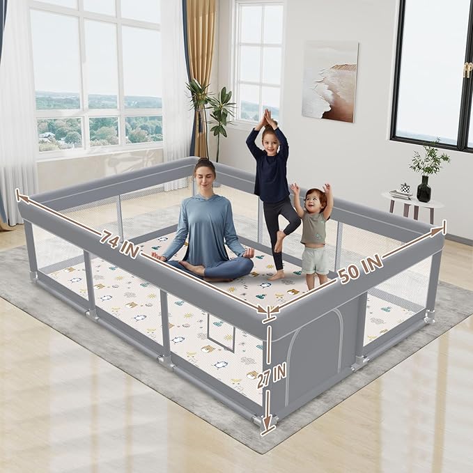 Large Baby Playpen 74"x50" with Mat Play Pens for Babies and Toddlers, Large Play Yards for Indoor & Outdoor with Zipper Gates
