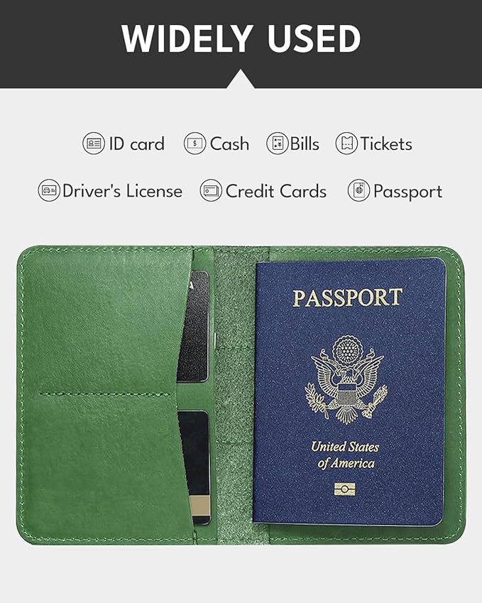 ALLIVE Passport Holder for Travel Women Men,Genuine Leather Passport Cover Wallet,Travel Must Haves Airport Essentials Travel Gifts Green