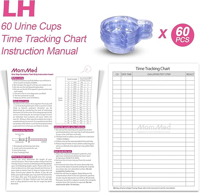 MomMed Ovulation Test Strips (LH60) with 60 Collection Cups, Reliable LH Surge Predictor OPK Kit, Accurately Track Ovulation Test, High Sensitivity Result for Women Home Testing